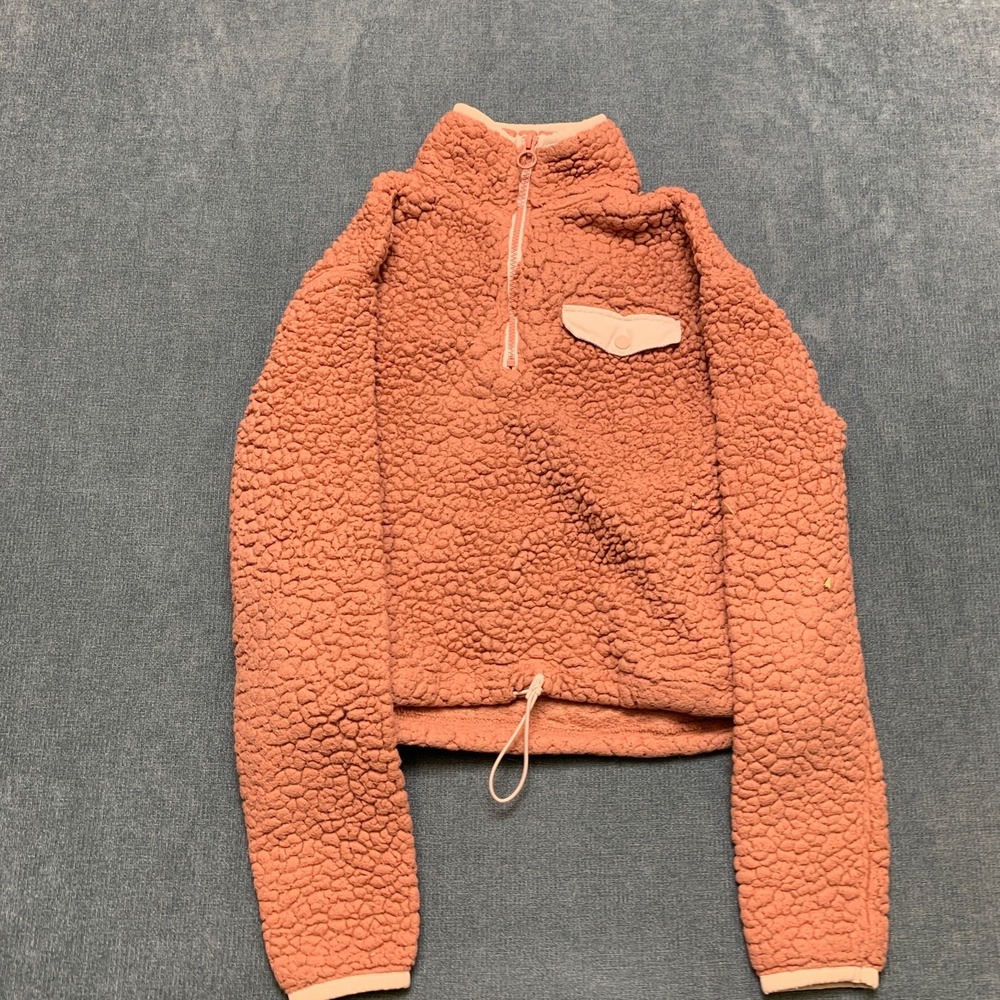 AΓ©ropostale Fleece Jacket Womens XS Coral Sherpa Mock Neck Quarter Zip Pullover